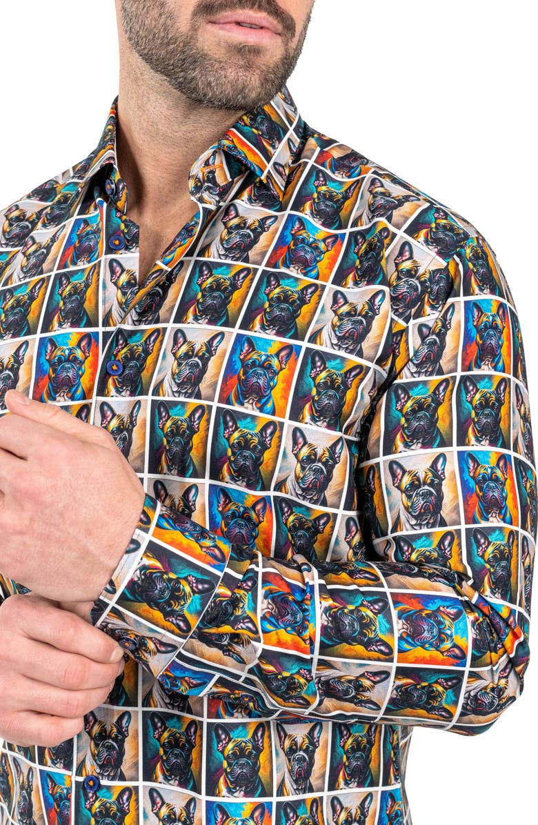 Maceoo Fibonacci Puppy Portrait Contemporary Fit Button-Up Shirt, Alternate, color, Brown