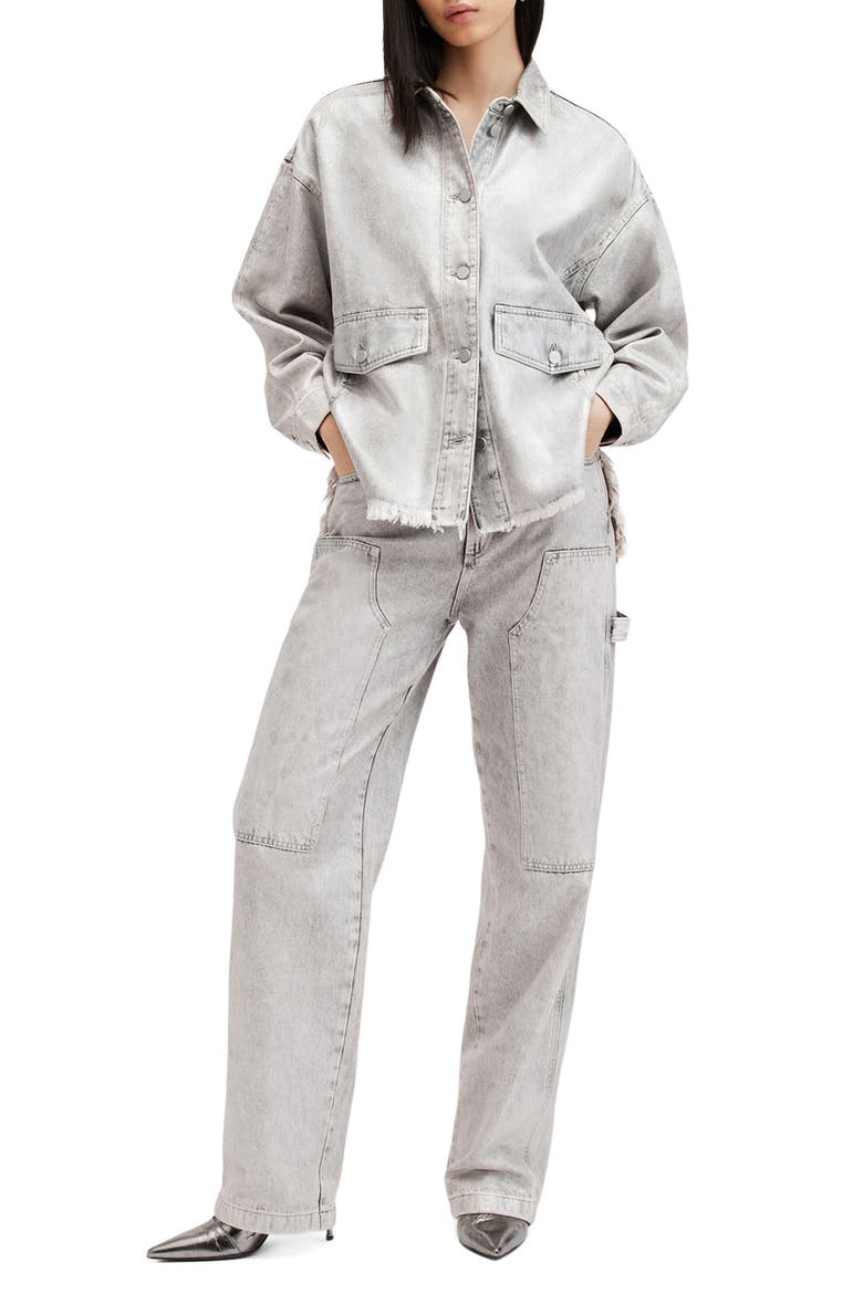 Hettie Raw Hem Denim Shacket, Alternate, color, COATED SILVER