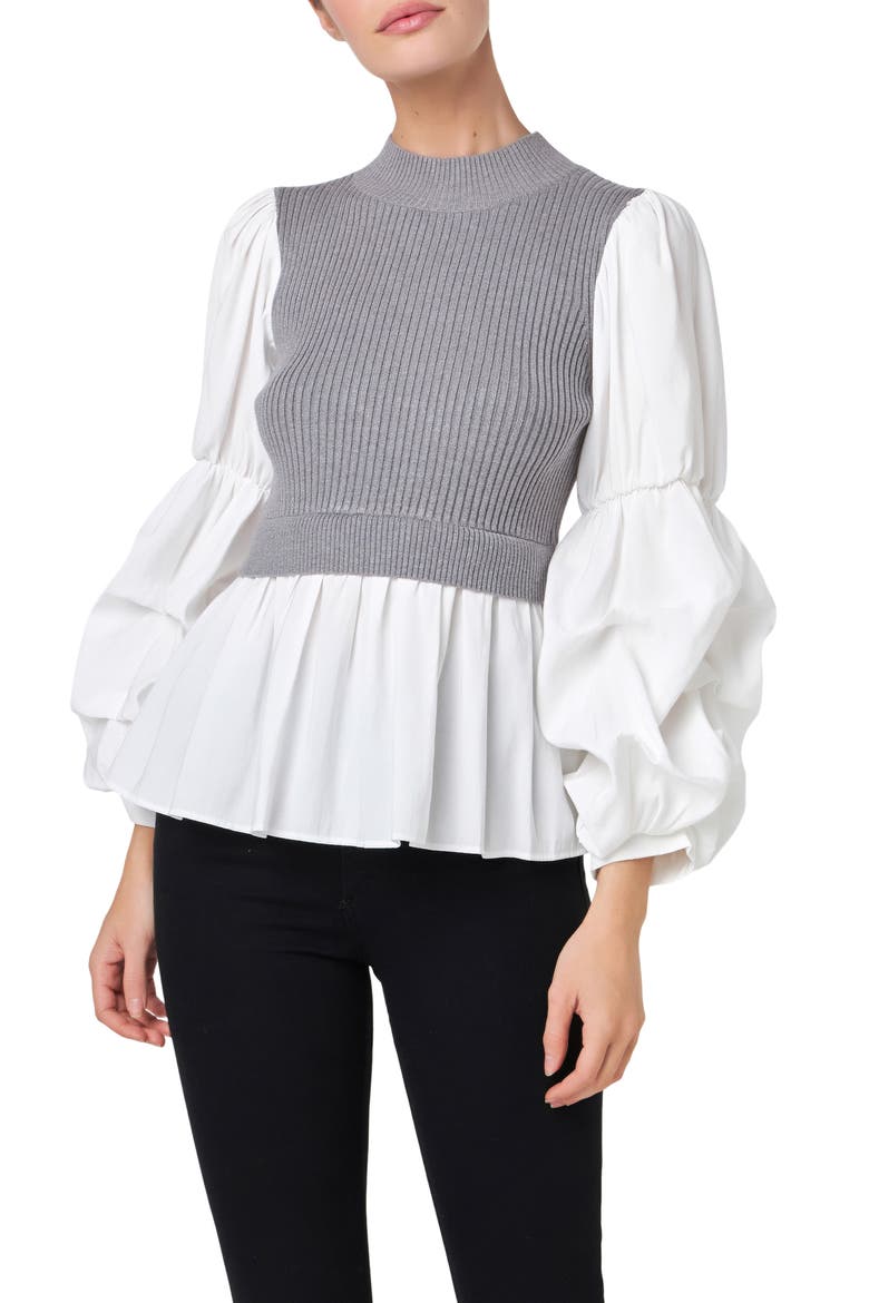 Combo Top, Main, color, HEATHER GREY/ WHITE