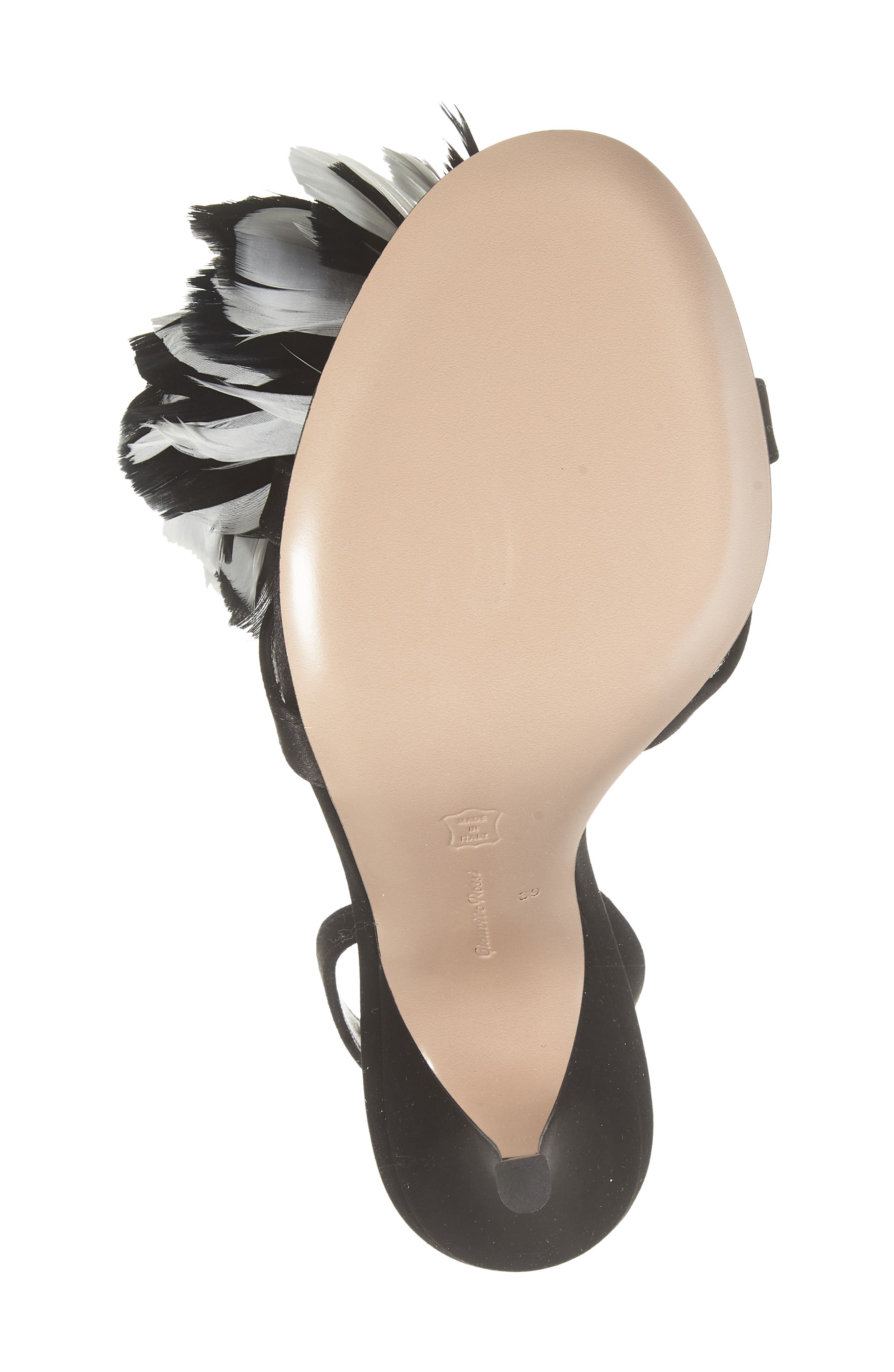Fenice Satin & Feather Slingback Sandal, Alternate, color, BLACK WHITE
