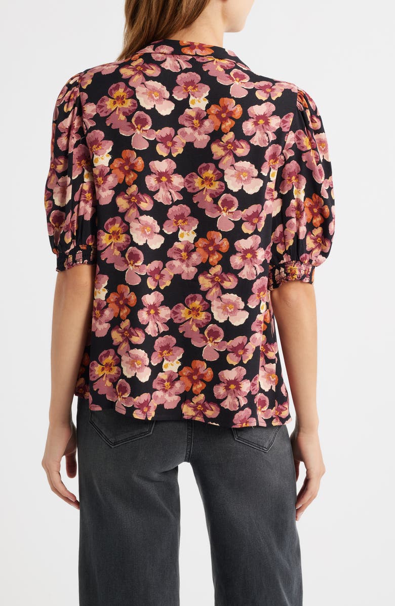 Reformation Joelle Floral Tie Neck Button-Up Top, Alternate, color, Pansy
