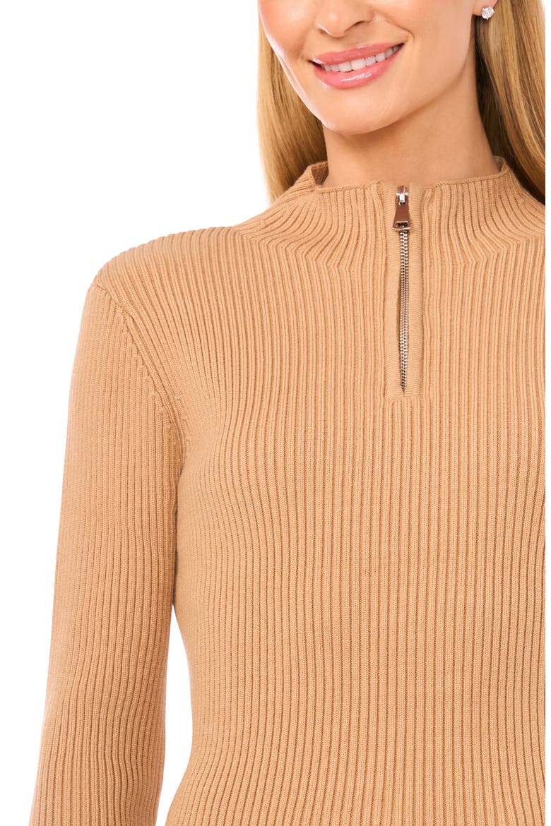 Rib Quarter Zip Sweater, Alternate, color, LATTE HEATHER