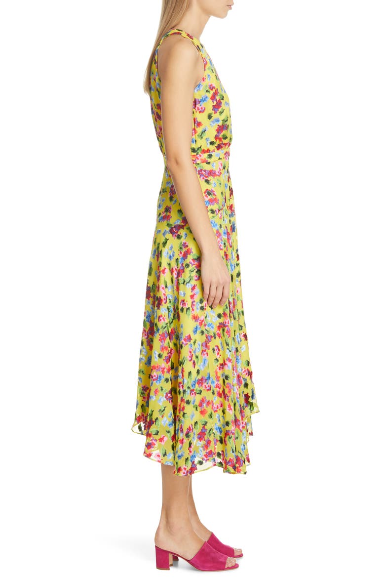 Rita Floral Print Shark Bite Hem Midi Dress, Alternate, color, YELLOW GARDENIA