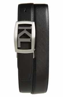 KARL LAGERFELD PARIS KL Logo Buckle Leather Belt