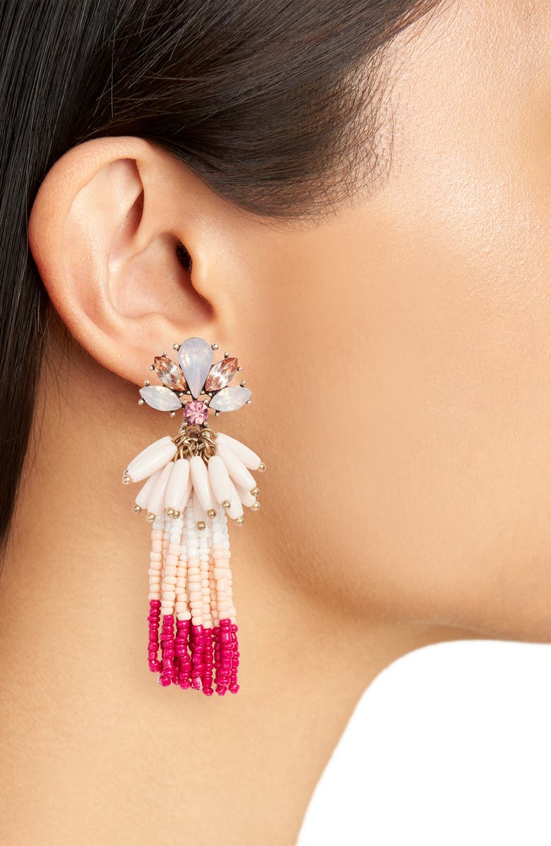 BP. Crystal Flower Beaded Tassel Earrings, Alternate, color, 