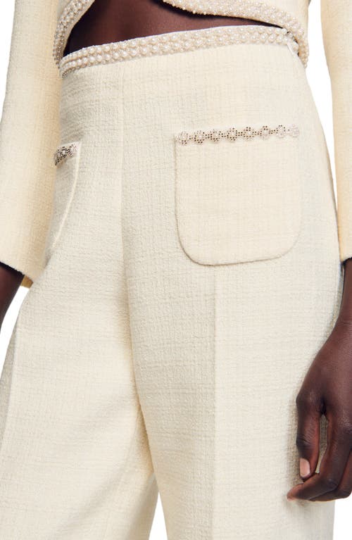 Sandro Tweed Bead-trim Tailored Trousers In White