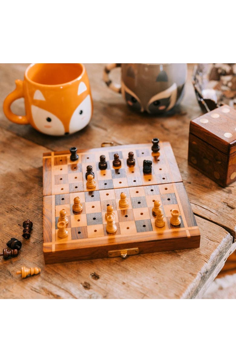 Ten Thousand Villages Sheesham Travel Chess Set, Alternate, color, 
