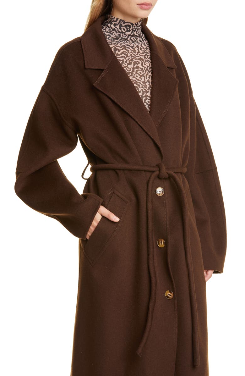 Nanushka Loane Belted Double Face Wool & Silk Coat, Alternate, color,