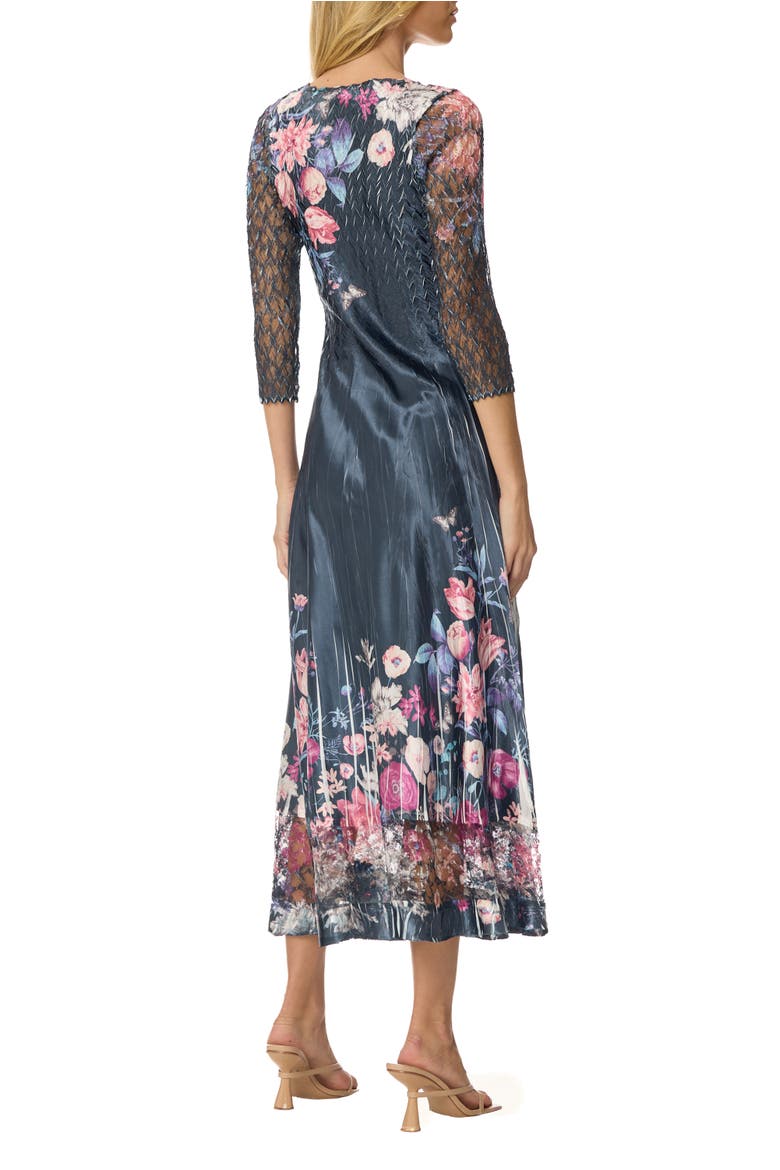 Floral Charmuese Dress with Lace Sleeves, Alternate, color, Florenza