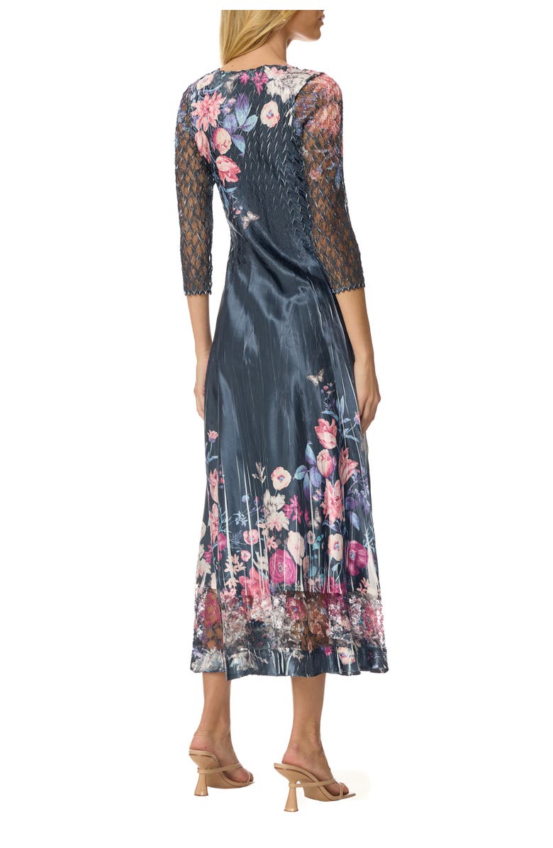 Komarov Floral Charmuese Dress with Lace Sleeves, Alternate, color, Florenza
