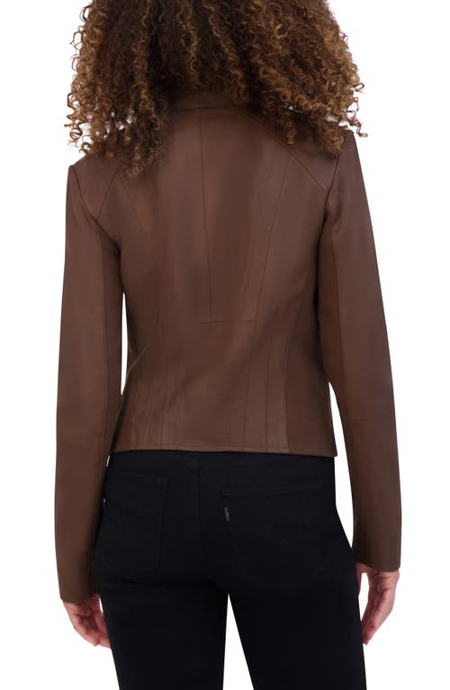 Andrew Marc Felix Leather Crop Moto Jacket In Brown