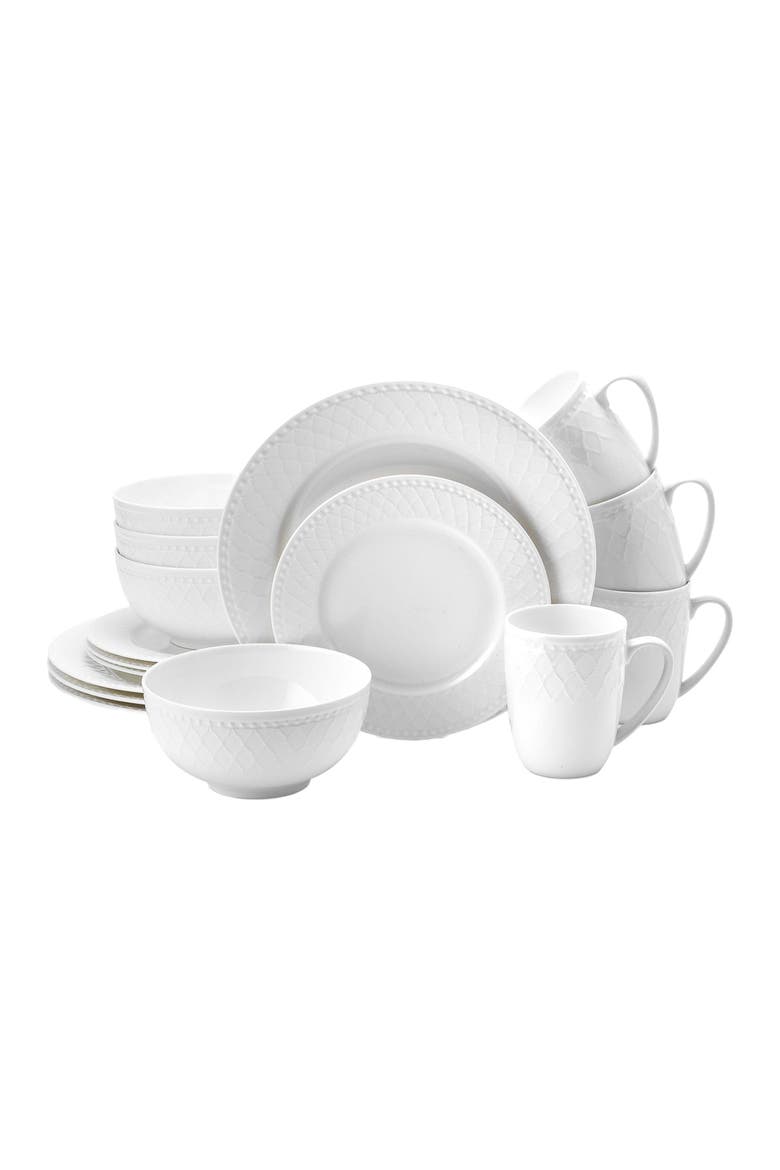 Alexandria Bone China 16-Piece Dinnerware Set, Main, color, White