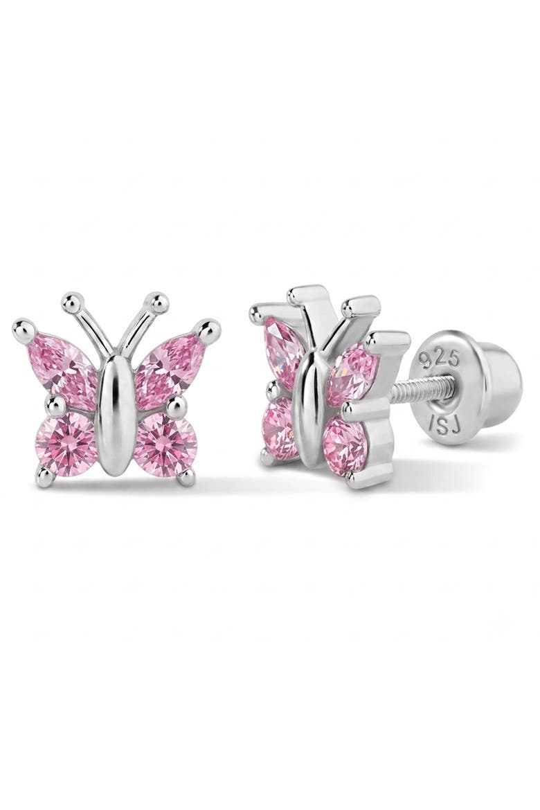 Dainty Cubic Zirconia Butterfly Earrings, Main, color, Pink