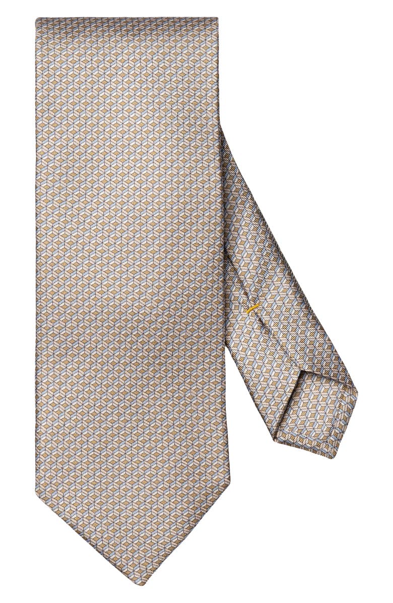 Eton Beige Geometric Print Silk Twill Tie, Main, color, Light Beige