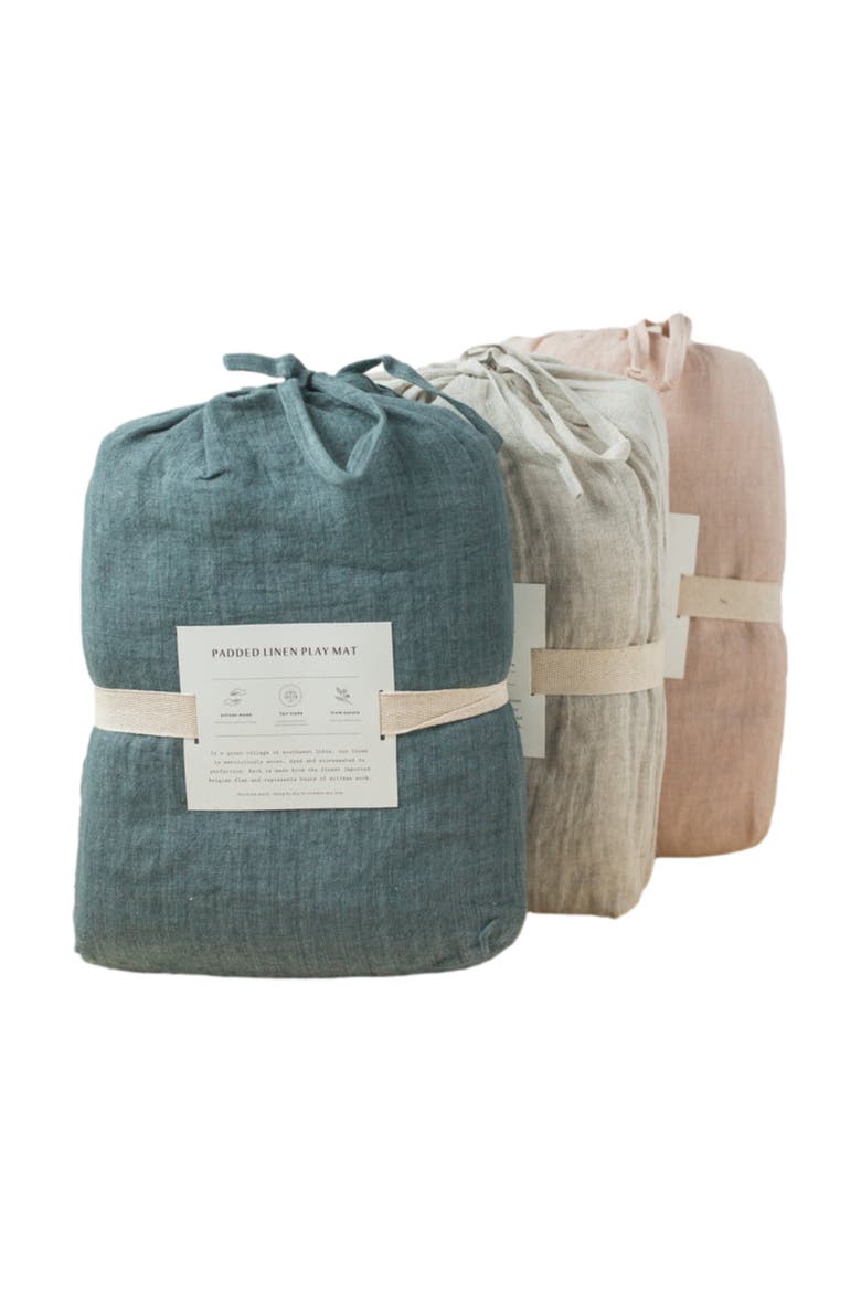Stone Washed Linen Quilted Playmat, Main, color, Denim Blue