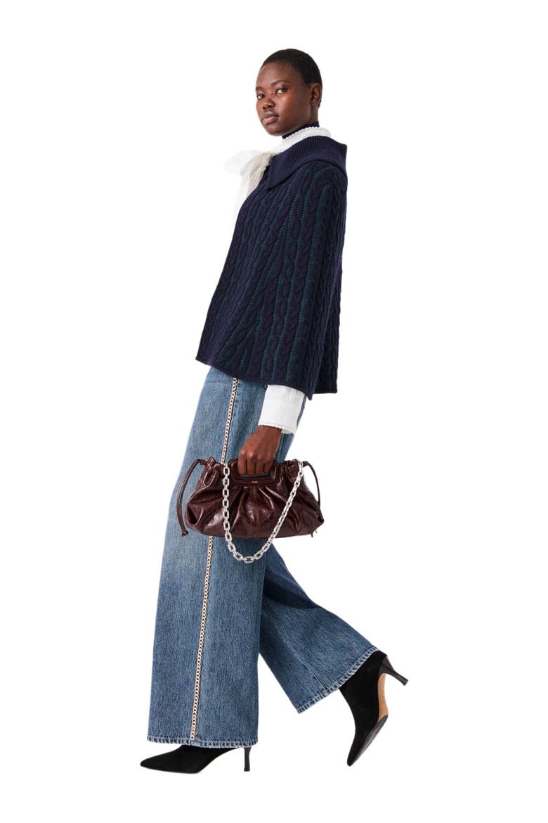Cropped cape cardigan, Alternate, color, Navy/green