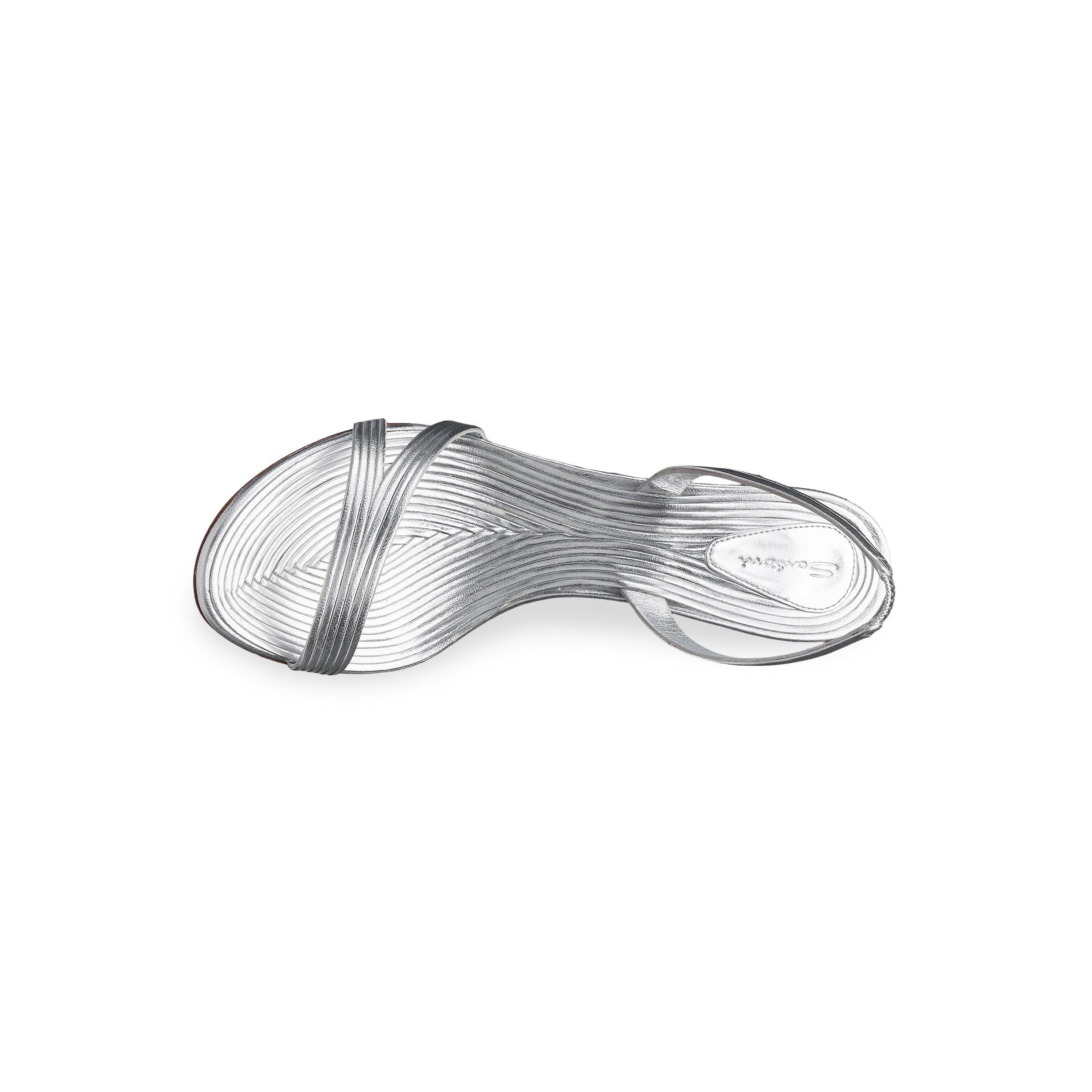 Women's leather mid-heel sandal, Alternate, color, Silver