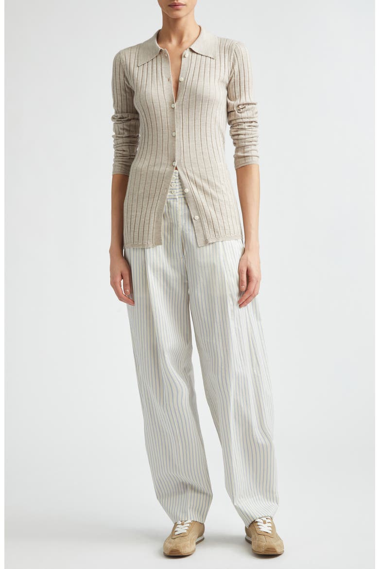 Stripe Organic Cotton & Silk Balloon Pants, Alternate, color, WHITE/ COBALT