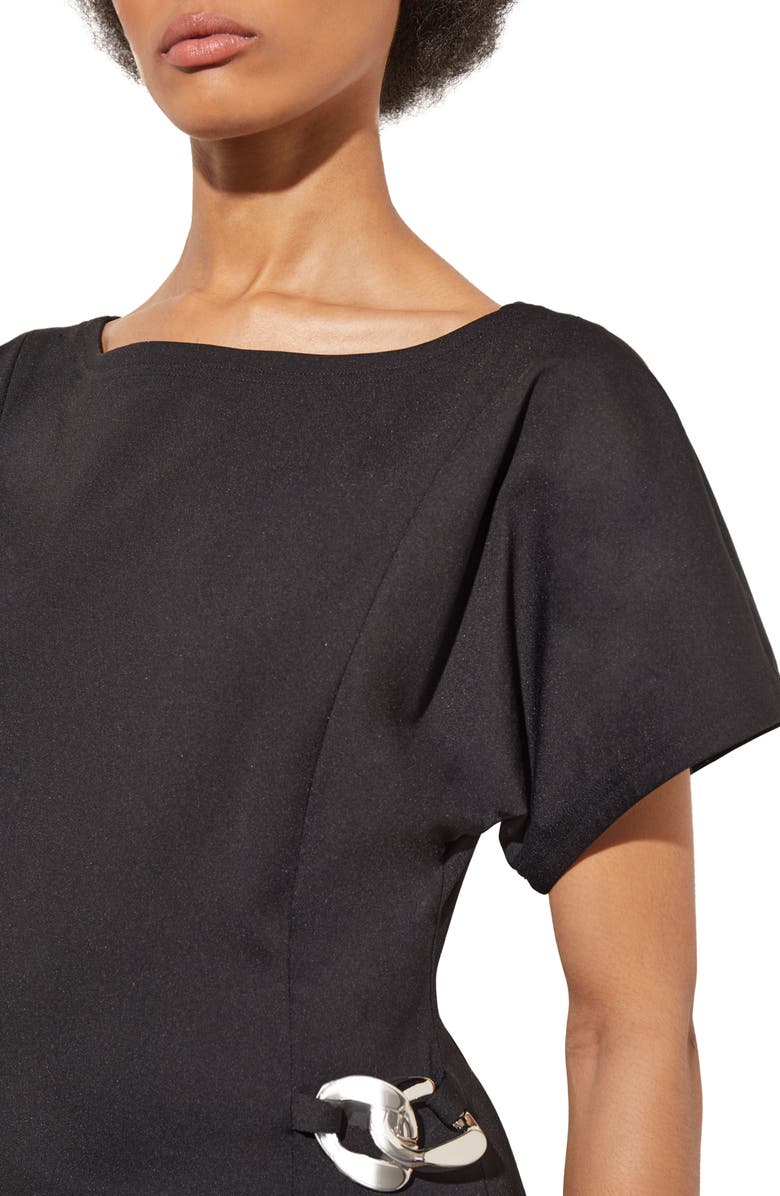 Ming Wang Asymmetric Midi Dress, Alternate, color, Black