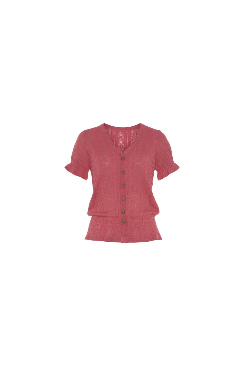 Women's Short Sleeve Open Knit Top, Alternate, color, Berry