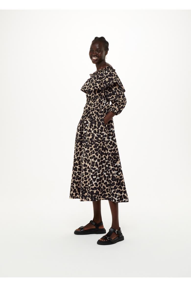 Leopard Spot Bardot Midi Dress, Alternate, color, Leopard Print