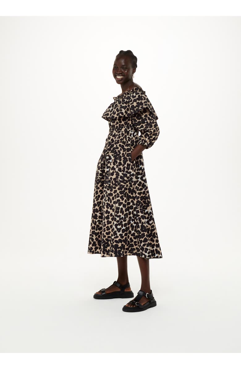 Whistles Leopard Spot Bardot Midi Dress, Alternate, color, Leopard Print