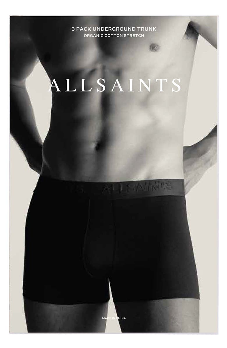 AllSaints 3-Pack Contour Pouch Stretch Organic Cotton Trunks, Alternate, color, White
