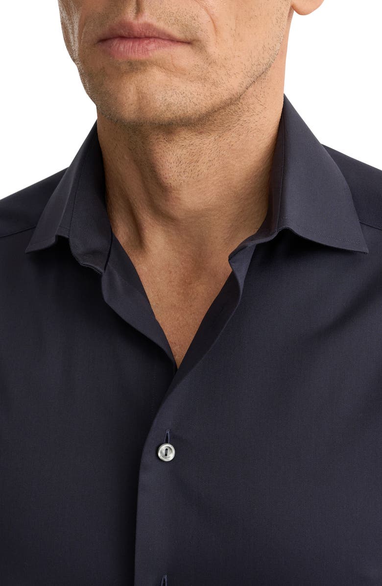 Eton Slim Fit Solid Navy Cotton Twill Dress Shirt, Alternate, color, 