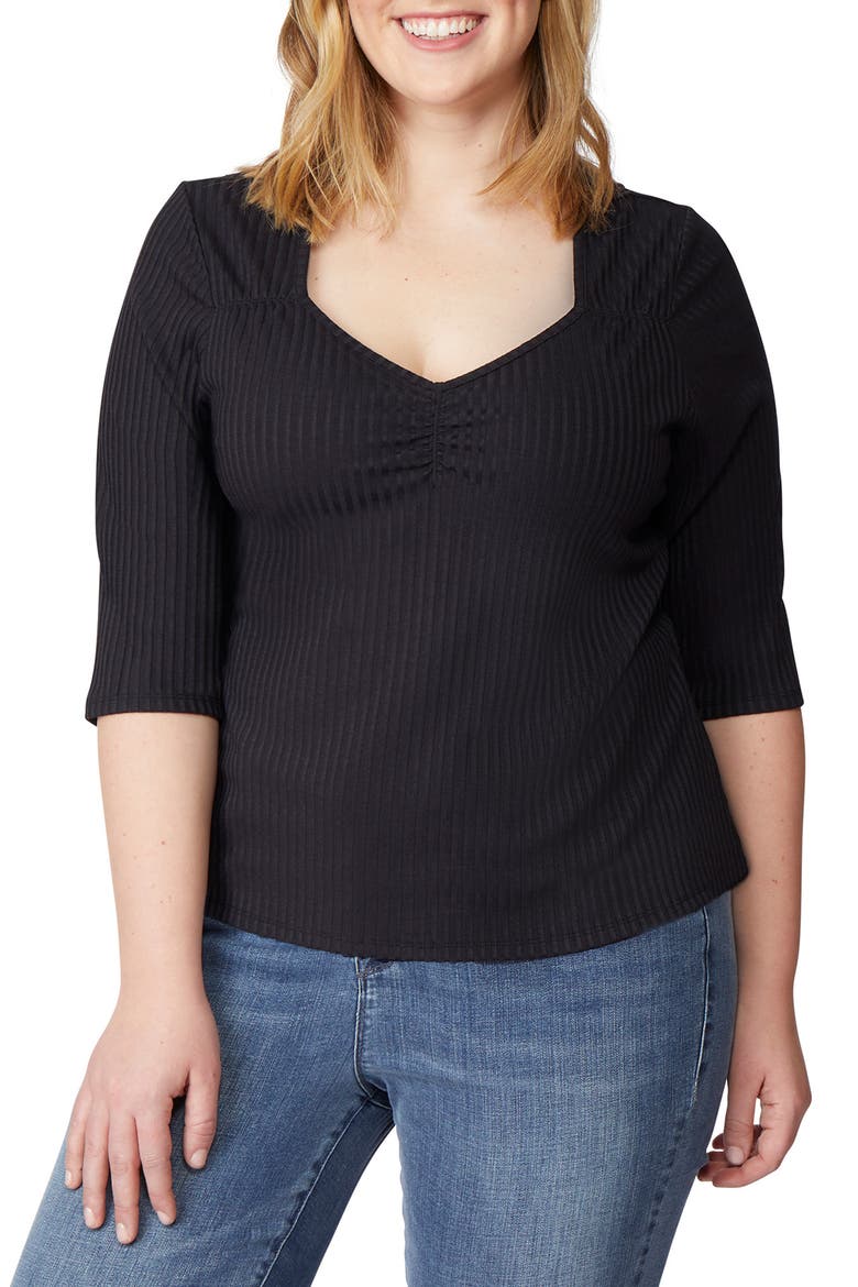 Sweetheart Rib Knit Top, Main, color, BLACK