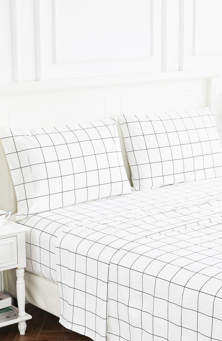 MELANGE HOME Grid Percale Cotton Pillowcase Set, Alternate, color, Black