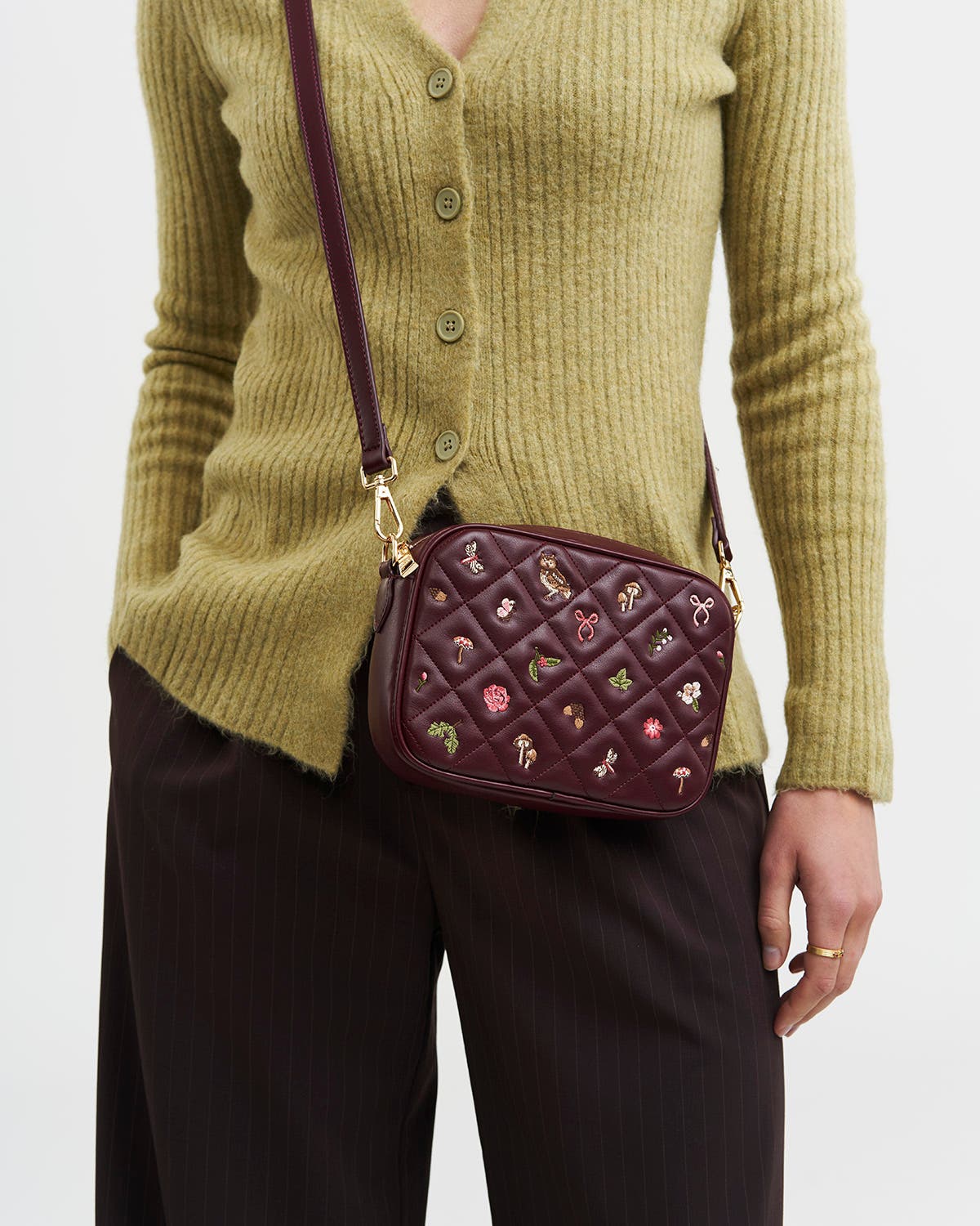 Alice Orla Embroidered Quilted Camera Purse, Alternate, color, Burgundy