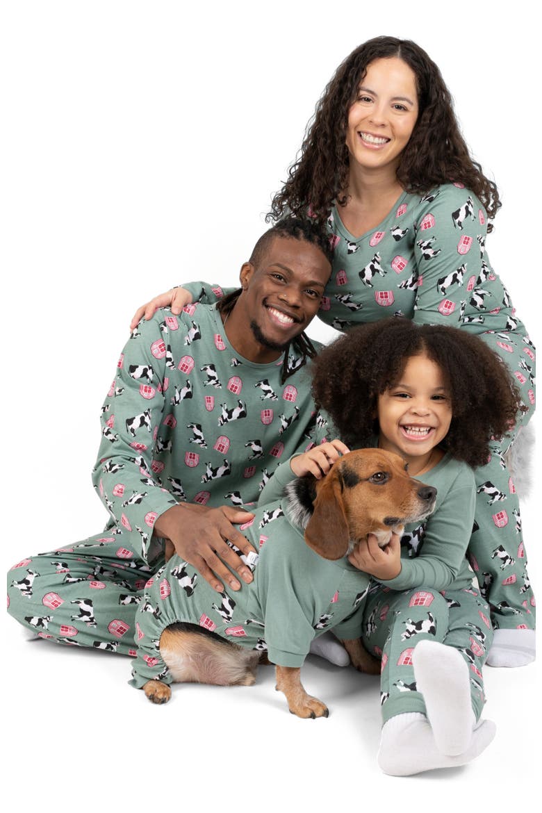 Kids Footed Printed Cotton Matching Family Pajamas, Animal Kingdom Prints, Alternate, color, Cow