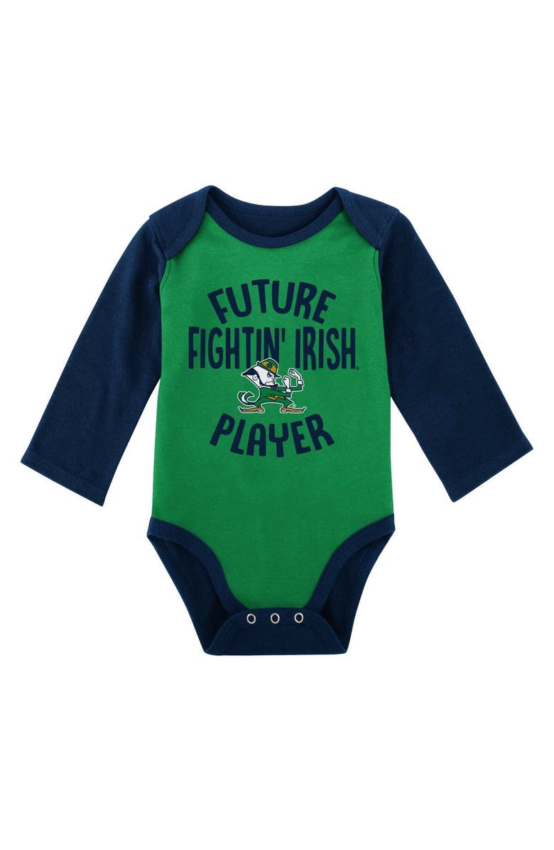 Outerstuff Newborn & Infant Green/Gray Notre Dame Fighting Irish 2-Pack Play Time Long Sleeve Bodysuit Set, Alternate, color, 