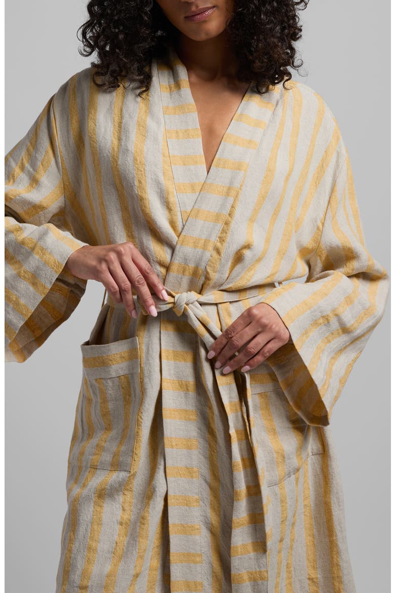 Stripe Linen Robe, Alternate, color, NATURAL WITH YELLOW