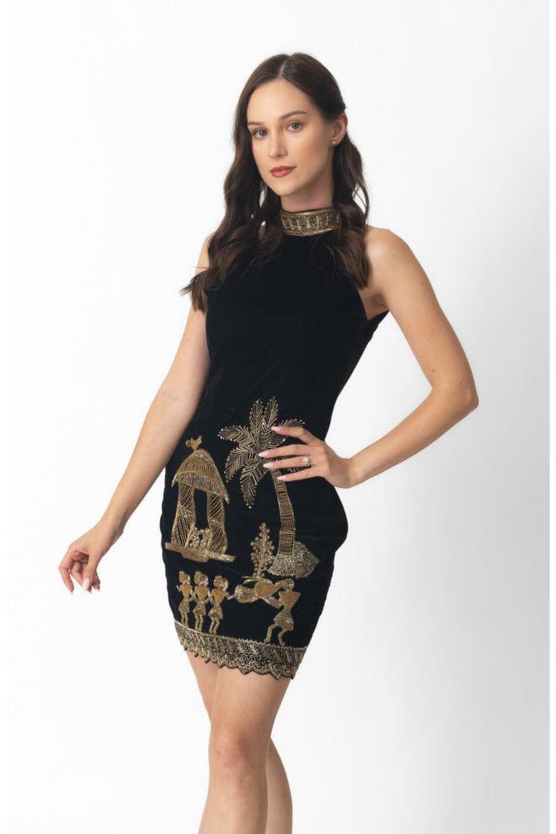 Halona High Neck Mini Dress, Alternate, color, Black