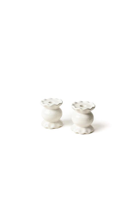Signature White Small Knob Candle Holder with Ruffle Set of 2
