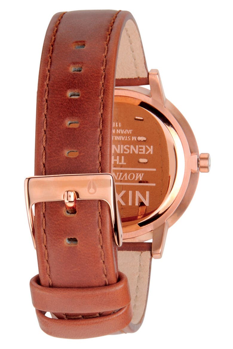 'The Kensington' Leather Strap Watch, 37mm, Alternate, color, BROWN/ ROSE GOLD/ WHITE