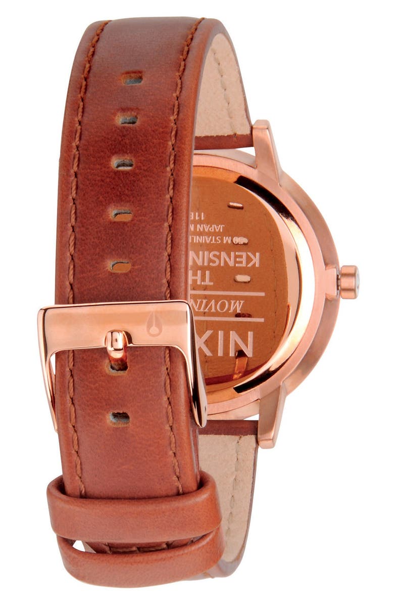 Nixon 'The Kensington' Leather Strap Watch, 37mm, Alternate, color, Brown/ Rose Gold/ White