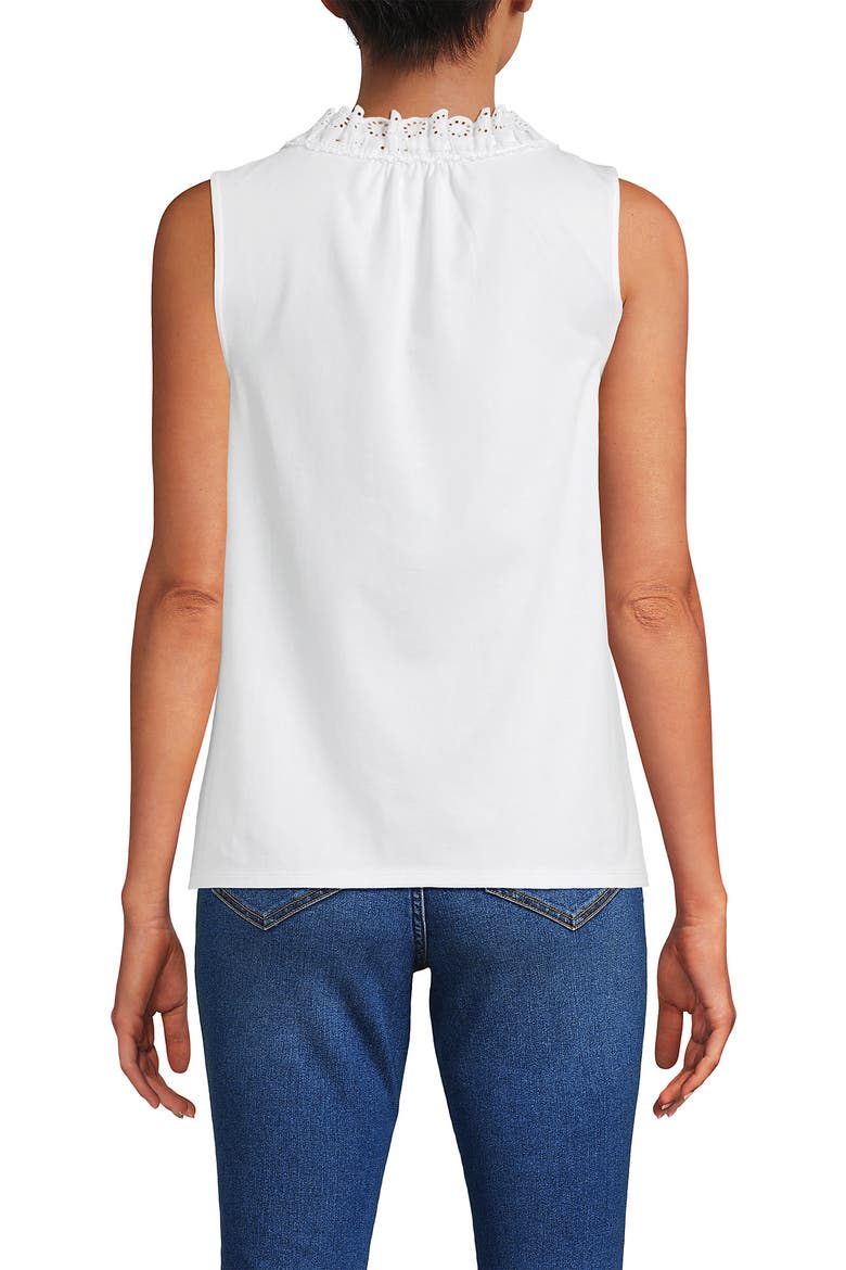 Lightweight Jersey Button Front Lace Trim Tank, Alternate, color, White