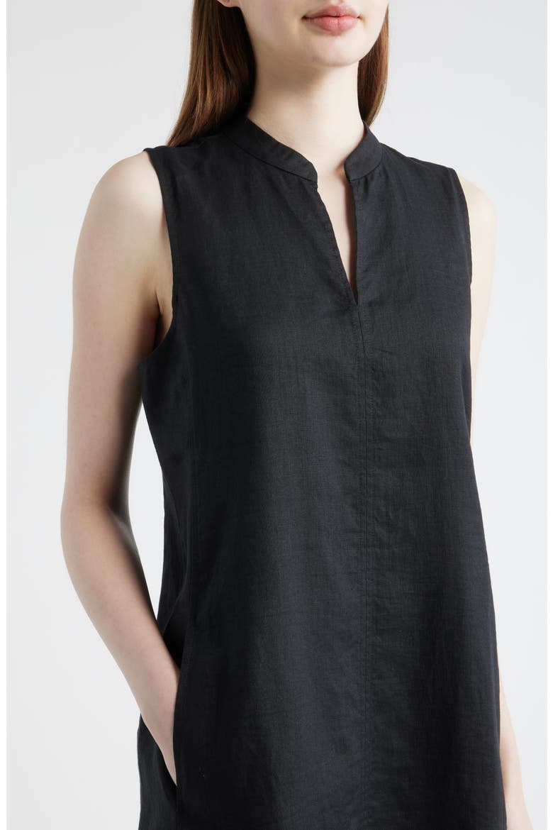 Split Collar Organic Linen A-Line Dress, Alternate, color, BLACK