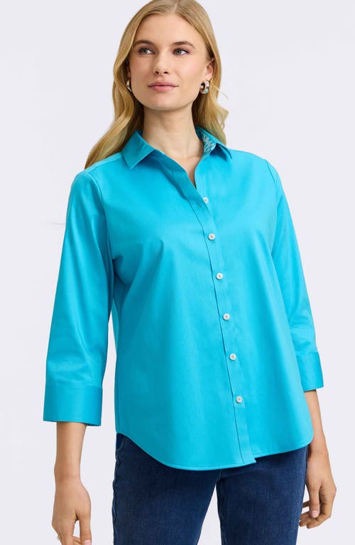 Foxcroft Margie Three-quarter Sleeve Button-up Shirt In Ibiza Turq