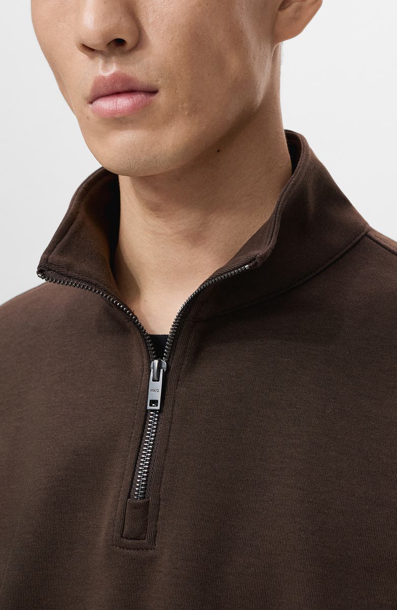 MANGO Quarter Zip Sweatshirt, Alternate, color, Chocolate