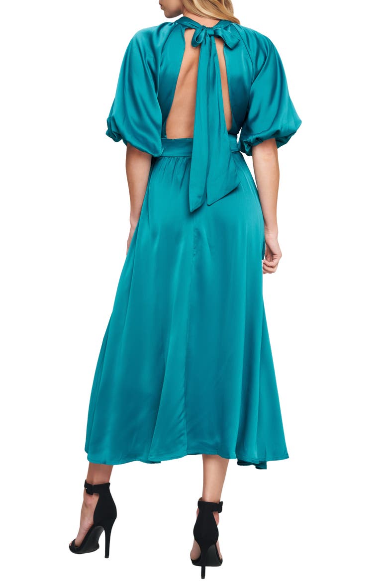 Mock Neck Open Back Midi Dress, Alternate, color, TURQUOISE