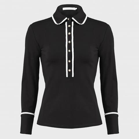 Women's Shirt  Faustine Black Designer Long Sleeve Shirt In Cotton Poplin With Pointed Collar