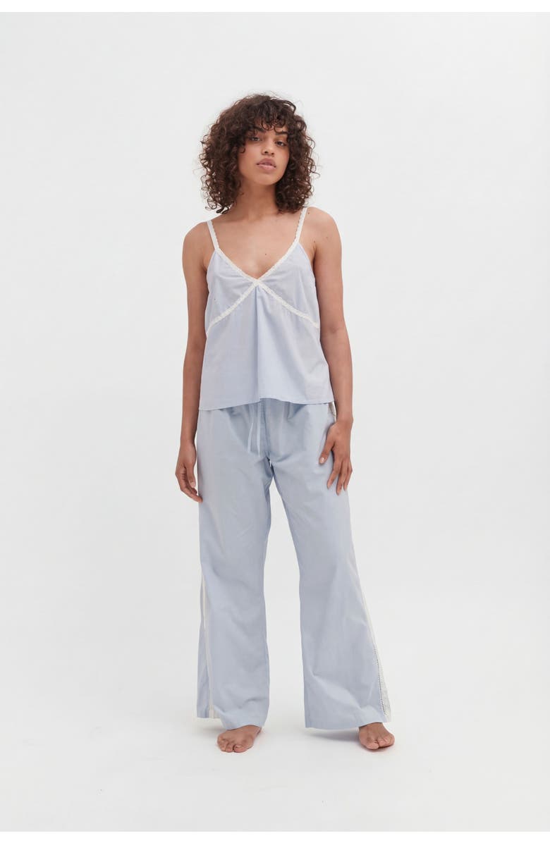 Desmond & Dempsey Cami Top & Lounge Wide Leg Trouser Set, Main, color, Plain Poplin Blue