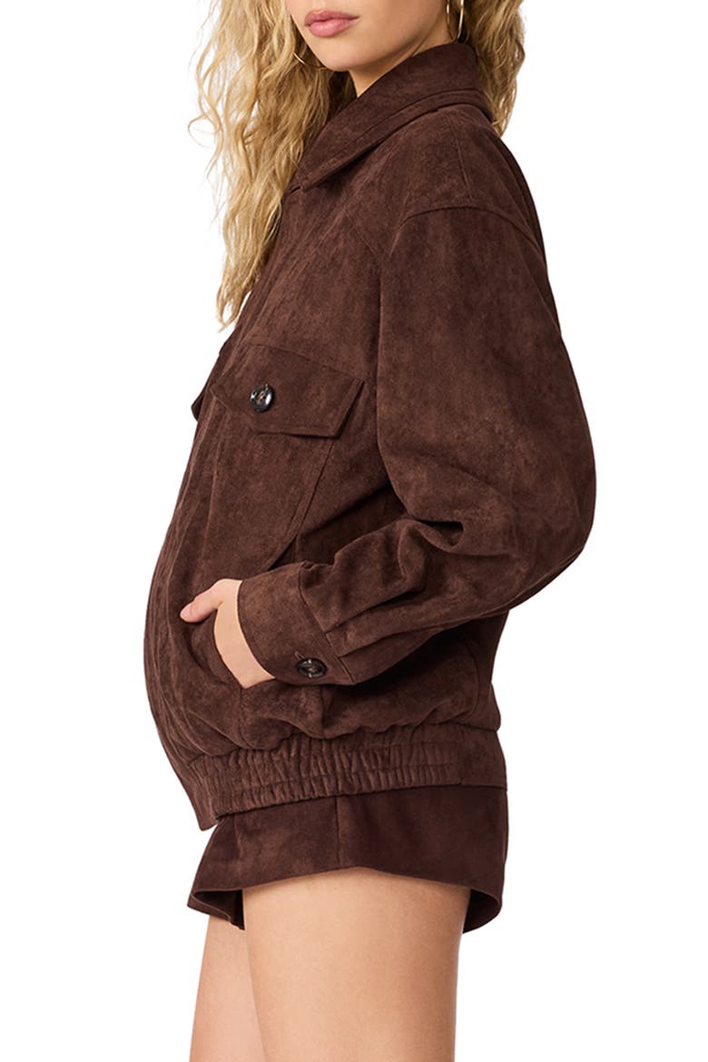 Henson Faux Suede Bomber Jacket, Alternate, color, DARK CHOCOLATE