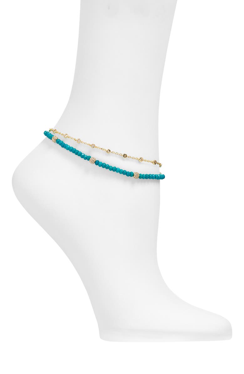 BaubleBar Irina Set of 2 Semiprecious Stone Anklets, Main, color,