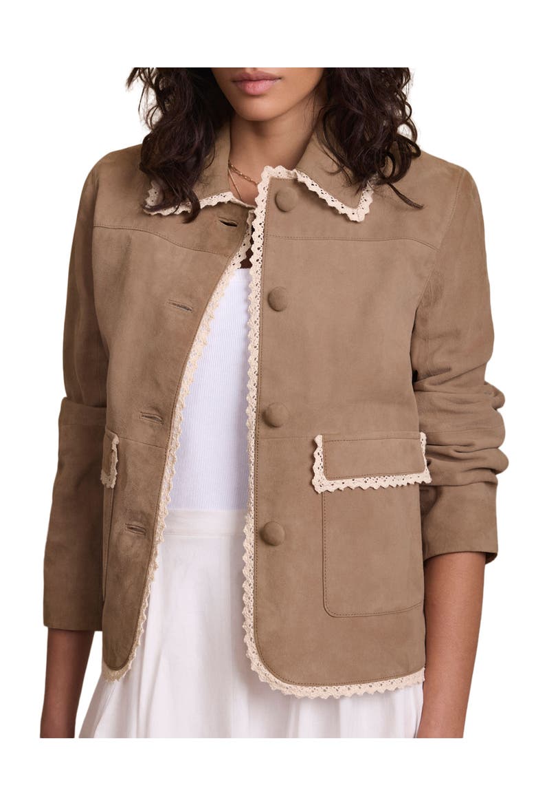 Suede Crochet Trim Jacket, Main, color, Neutral