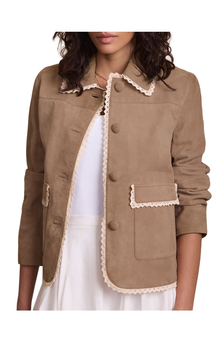 MINT VELVET Suede Crochet Trim Jacket, Main, color, Neutral