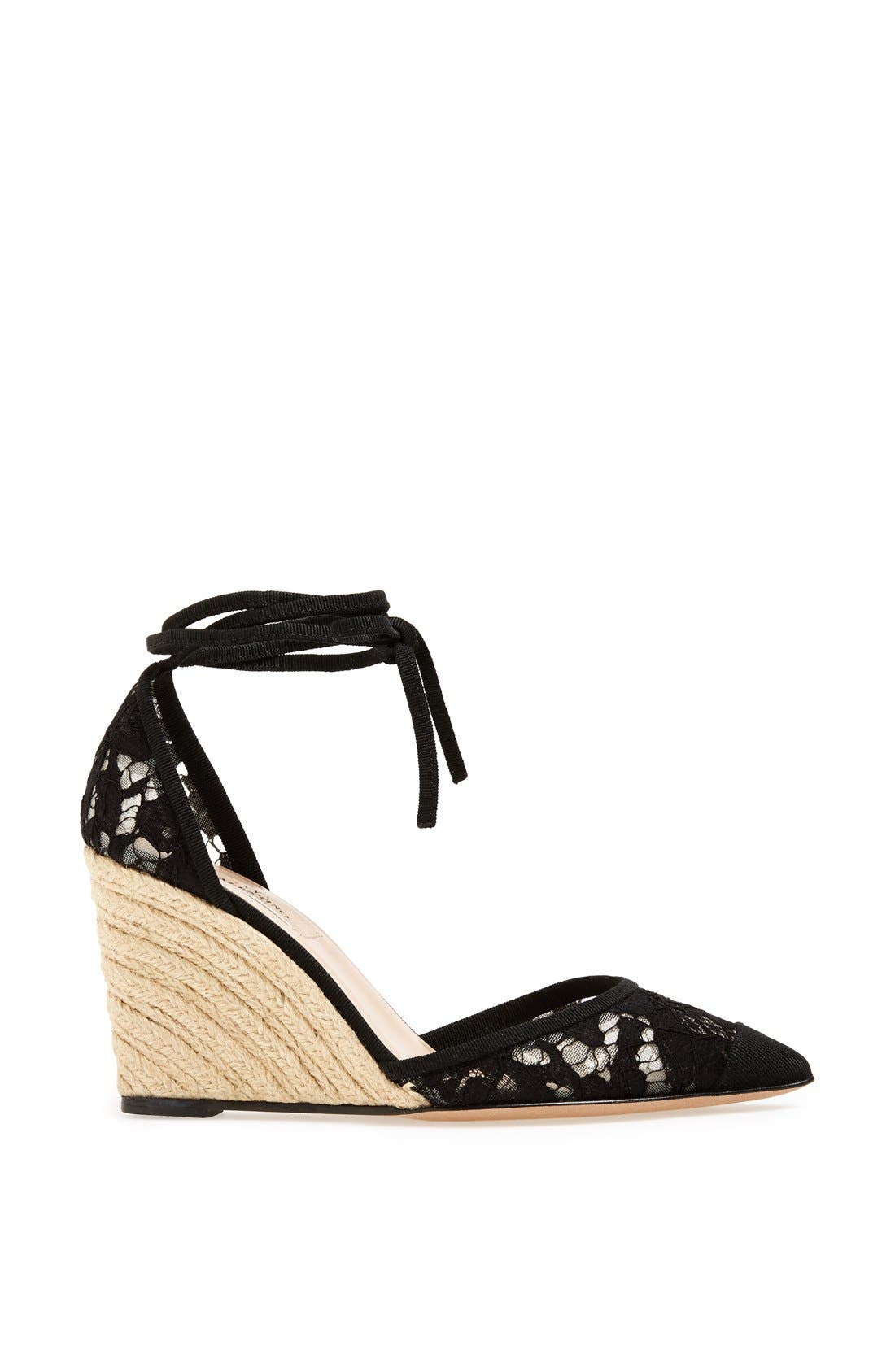 'Lace' Espadrille Wedge, Alternate, color, BLACK